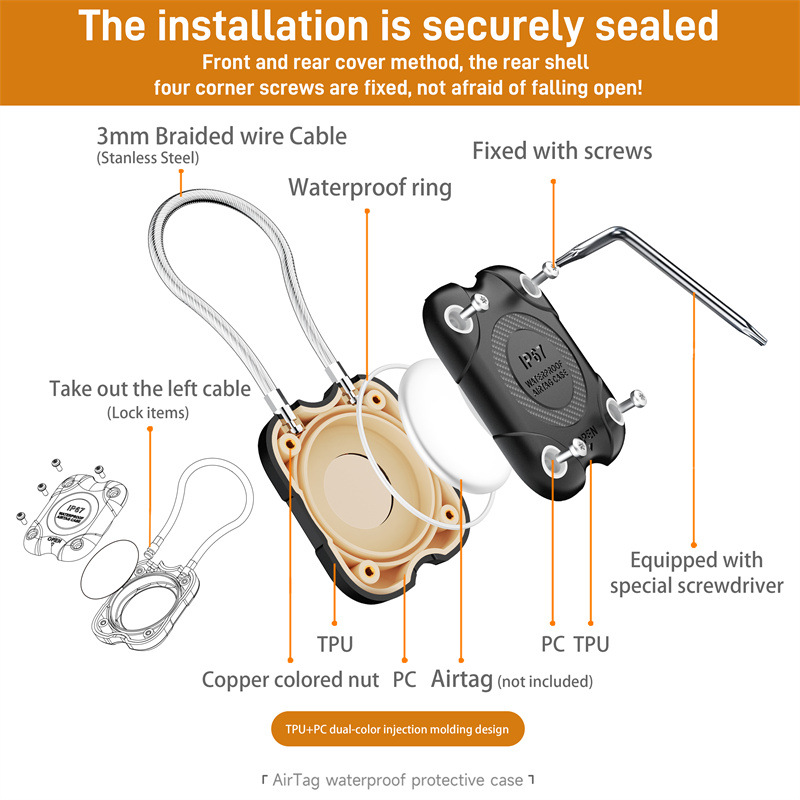 Airtag Holder with Wire Cable, - Chain Lock Combination 评论和价格